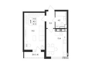 1-к квартира, вторичка, 42м2, 1/17 этаж