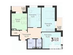 3-к квартира, вторичка, 79м2, 10/16 этаж