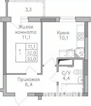 1-к квартира, строящийся дом, 33м2, 4/25 этаж