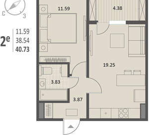 1-к квартира, вторичка, 41м2, 12/18 этаж