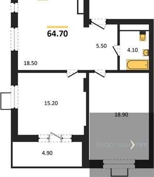 2-к квартира, вторичка, 65м2, 6/15 этаж