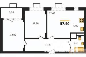 2-к квартира, строящийся дом, 58м2, 2/14 этаж