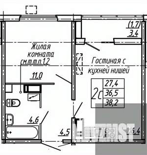 1-к квартира, вторичка, 38м2, 9/19 этаж