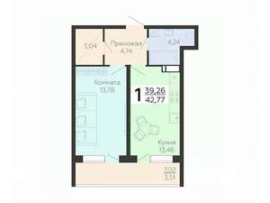 1-к квартира, вторичка, 43м2, 8/21 этаж