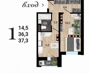 1-к квартира, вторичка, 37м2, 15/15 этаж