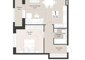 1-к квартира, вторичка, 52м2, 8/12 этаж