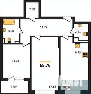 2-к квартира, вторичка, 69м2, 8/24 этаж