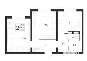 2-к квартира, вторичка, 52м2, 2/17 этаж