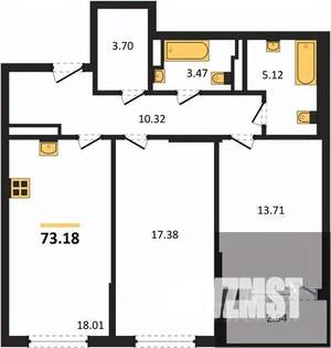 2-к квартира, вторичка, 74м2, 19/22 этаж