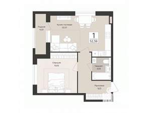 1-к квартира, строящийся дом, 52м2, 10/14 этаж