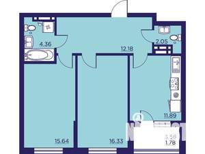 2-к квартира, строящийся дом, 64м2, 13/18 этаж