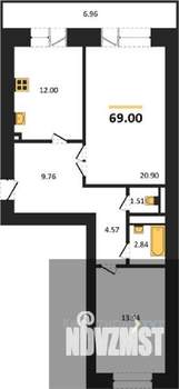 2-к квартира, вторичка, 69м2, 2/14 этаж