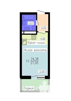 Студия квартира, строящийся дом, 27м2, 3/16 этаж