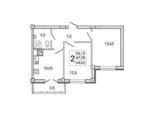 2-к квартира, вторичка, 49м2, 5/15 этаж