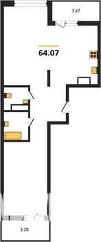 2-к квартира, вторичка, 64м2, 3/17 этаж