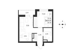 2-к квартира, вторичка, 35м2, 3/17 этаж