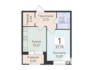 1-к квартира, строящийся дом, 38м2, 2/12 этаж