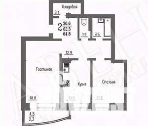 2-к квартира, вторичка, 65м2, 9/16 этаж