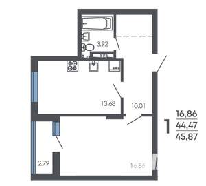 1-к квартира, строящийся дом, 46м2, 3/9 этаж