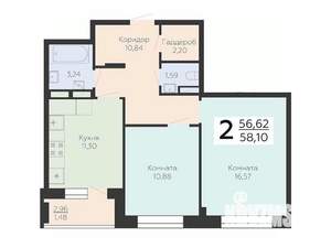 2-к квартира, вторичка, 58м2, 2/16 этаж