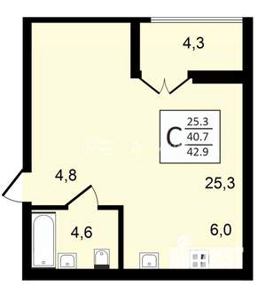 1-к квартира, вторичка, 43м2, 4/24 этаж