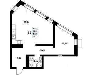 2-к квартира, строящийся дом, 57м2, 3/21 этаж