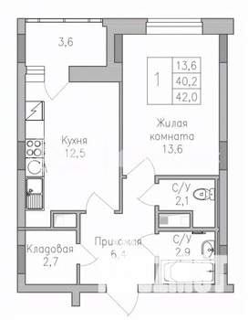1-к квартира, строящийся дом, 42м2, 4/10 этаж