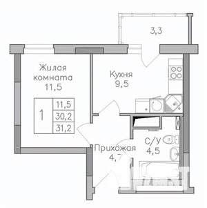 1-к квартира, строящийся дом, 32м2, 6/25 этаж