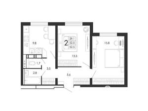 2-к квартира, вторичка, 53м2, 2/17 этаж