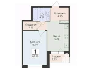 1-к квартира, строящийся дом, 41м2, 10/18 этаж
