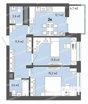 2-к квартира, строящийся дом, 62м2, 5/13 этаж