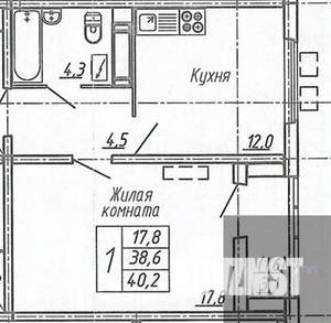 1-к квартира, вторичка, 40м2, 14/20 этаж