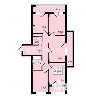 3-к квартира, строящийся дом, 97м2, 21/24 этаж