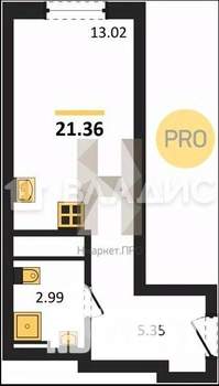 Студия квартира, строящийся дом, 21м2, 21/27 этаж