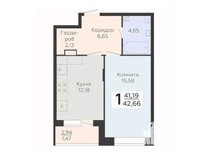 1-к квартира, вторичка, 43м2, 17/24 этаж