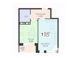 1-к квартира, вторичка, 37м2, 13/18 этаж