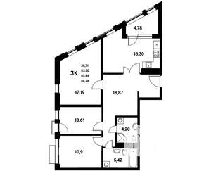 3-к квартира, строящийся дом, 86м2, 8/21 этаж