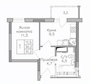 1-к квартира, строящийся дом, 31м2, 20/25 этаж