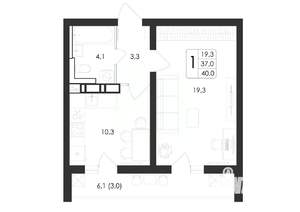 1-к квартира, вторичка, 40м2, 7/17 этаж