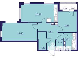 2-к квартира, вторичка, 77м2, 9/18 этаж