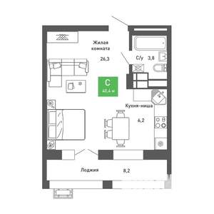 Студия квартира, строящийся дом, 40м2, 13/14 этаж