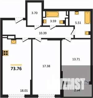 2-к квартира, вторичка, 74м2, 10/22 этаж