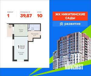 1-к квартира, вторичка, 40м2, 10/20 этаж