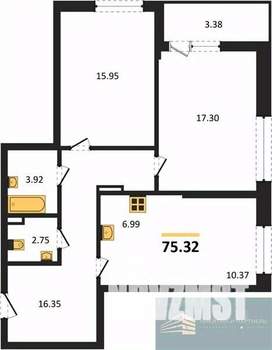2-к квартира, вторичка, 75м2, 2/24 этаж