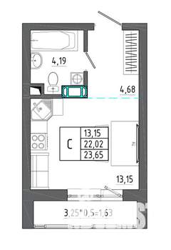 Студия квартира, строящийся дом, 24м2, 10/17 этаж