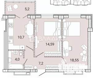 2-к квартира, вторичка, 56м2, 14/15 этаж