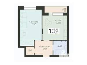 1-к квартира, вторичка, 44м2, 3/19 этаж