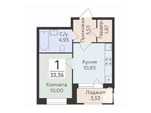 1-к квартира, строящийся дом, 33м2, 2/12 этаж