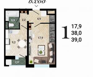 1-к квартира, строящийся дом, 39м2, 4/15 этаж