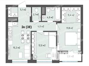 2-к квартира, строящийся дом, 61м2, 2/13 этаж